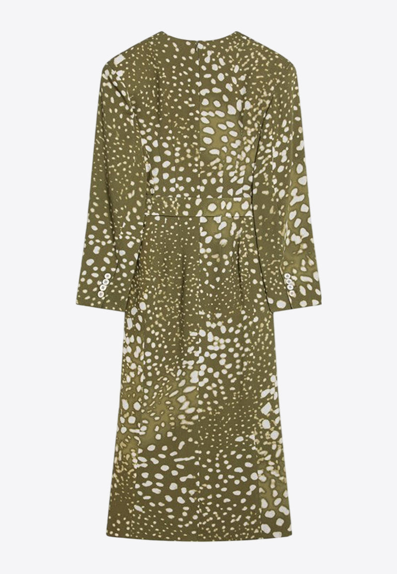 Dries Van Noten V-neck Belted Midi Dress Green 110031013/Q_DRVNO-606