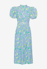 ROTATE Floral Puff-Sleeve Midi Dress Light Blue 1101102303LIGHT BLUE
