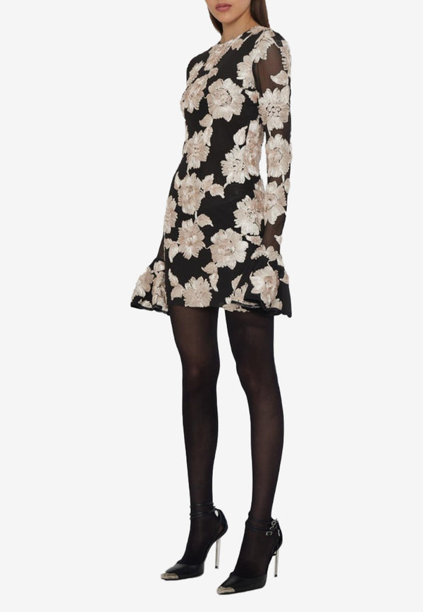 ROTATE Floral Mesh Mini Dress Black 1101432789BLACK/WHITE