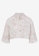 Knitted Grid-Pattern Cropped Shirt