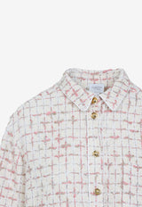 Knitted Grid-Pattern Cropped Shirt