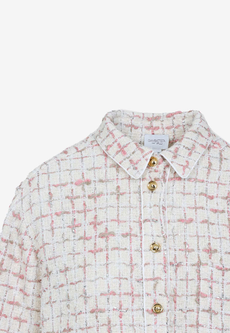 Knitted Grid-Pattern Cropped Shirt