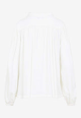 بلوزة طويلة الأكمام من مزيج الحرير