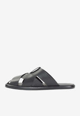 Embossed Logo Leather Slippers