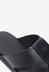 Embossed Logo Leather Slippers