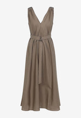 V-neck Flared Midi Dress