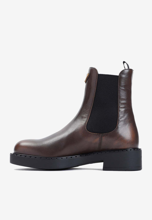 Triangle Logo Leather Chelsea Boots