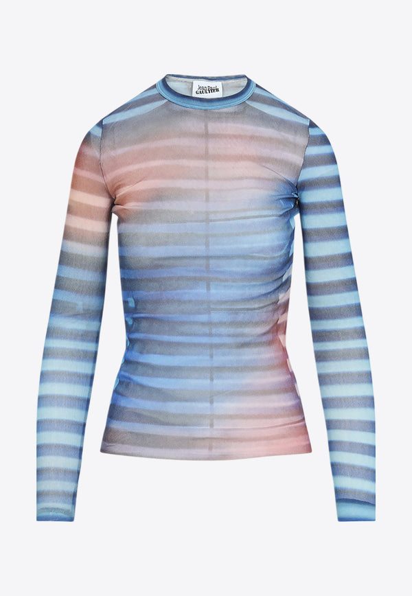 Air Mesh Printed Long-Sleeved Top