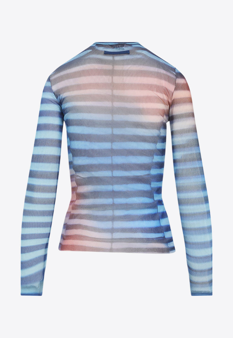 Air Mesh Printed Long-Sleeved Top