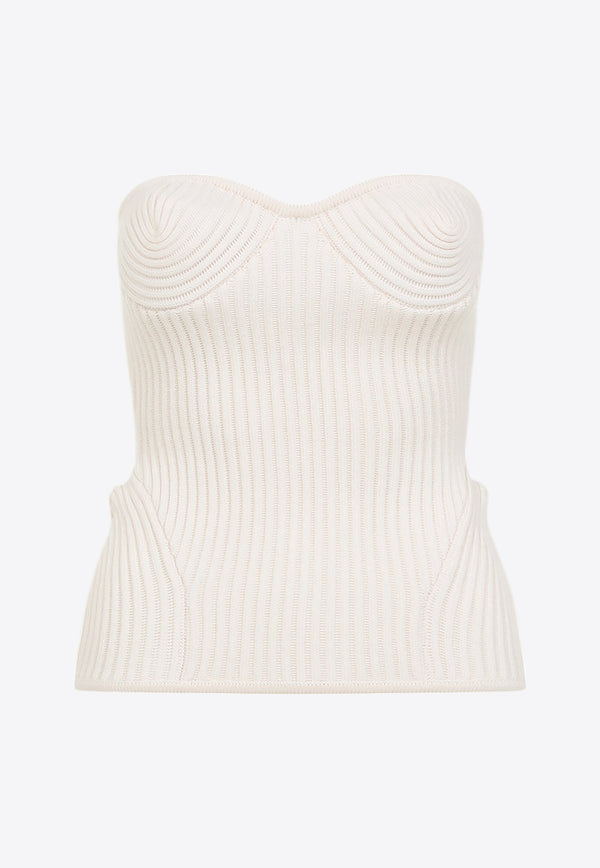 Merino Wool Ribbed Stretch Strapless Top