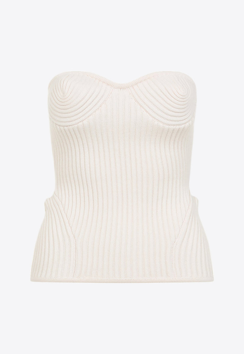 Merino Wool Ribbed Stretch Strapless Top