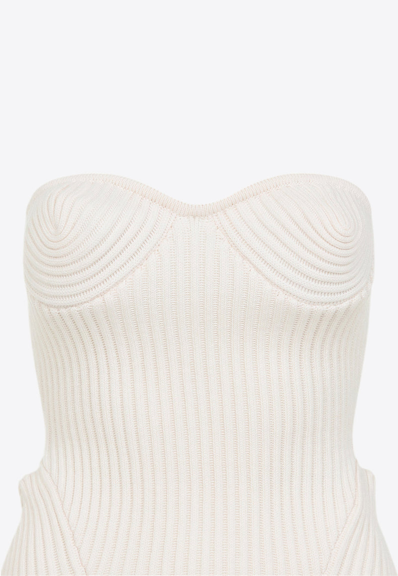 Merino Wool Ribbed Stretch Strapless Top