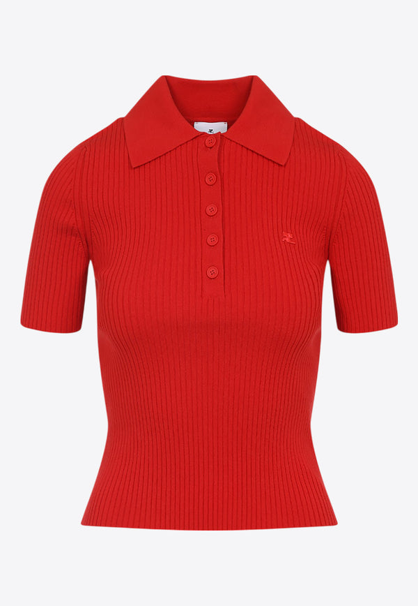 Logo-Embroidered Rib-Knit Polo T-shirt
