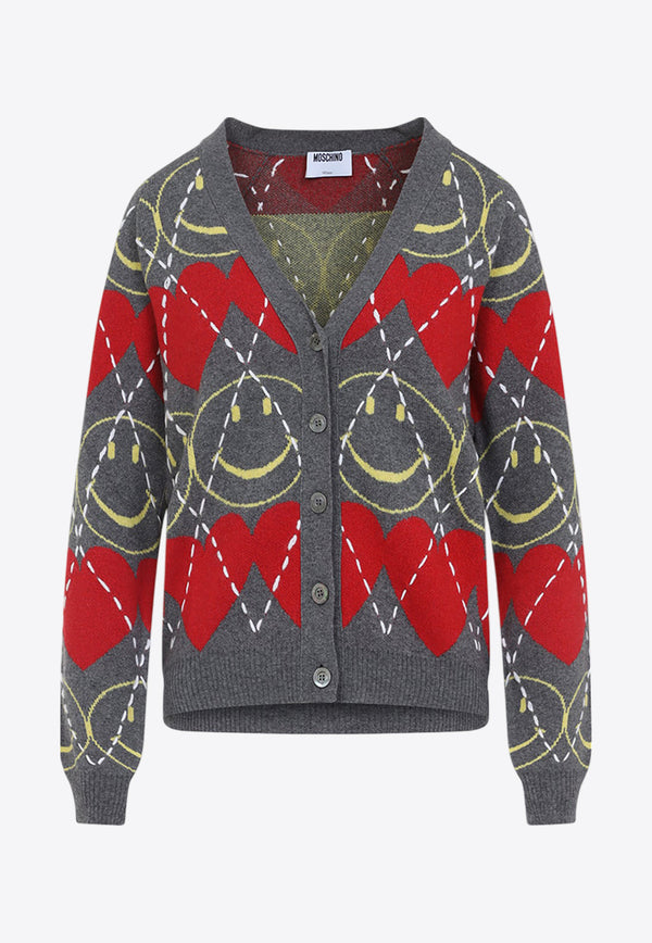 Jacquard Smile Wool Blend Cardigan