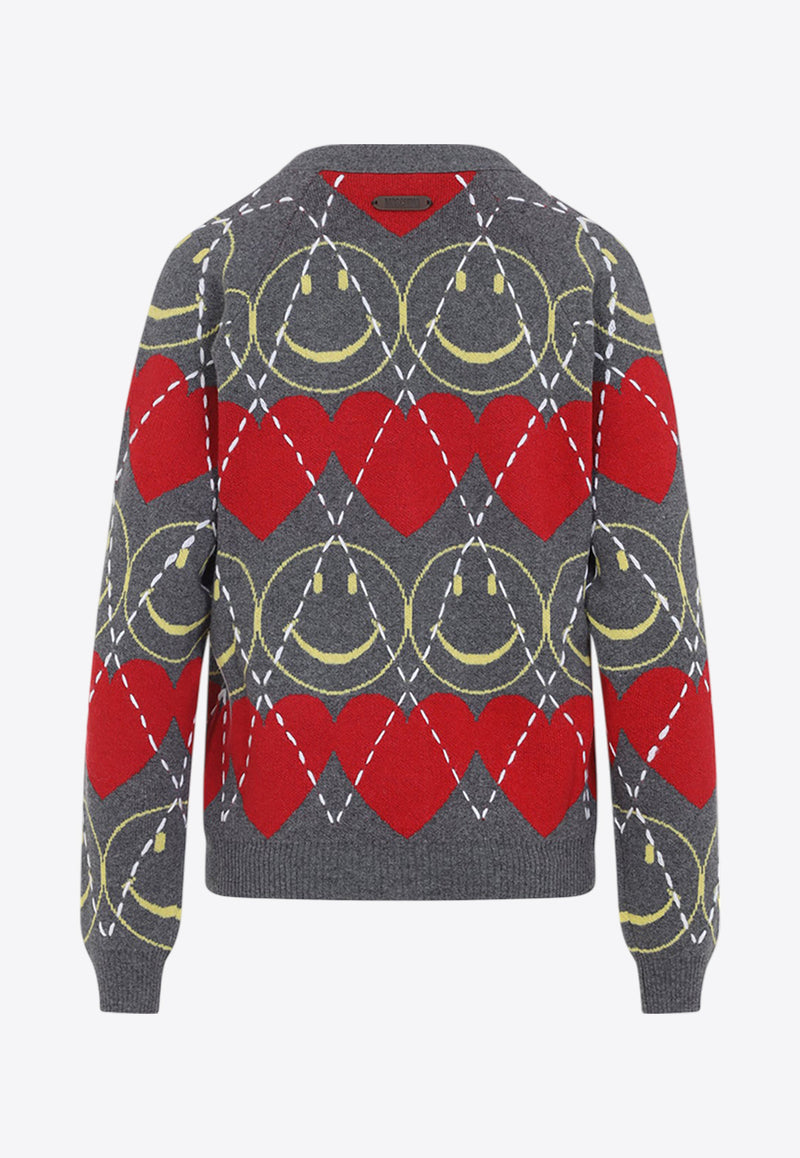 Jacquard Smile Wool Blend Cardigan