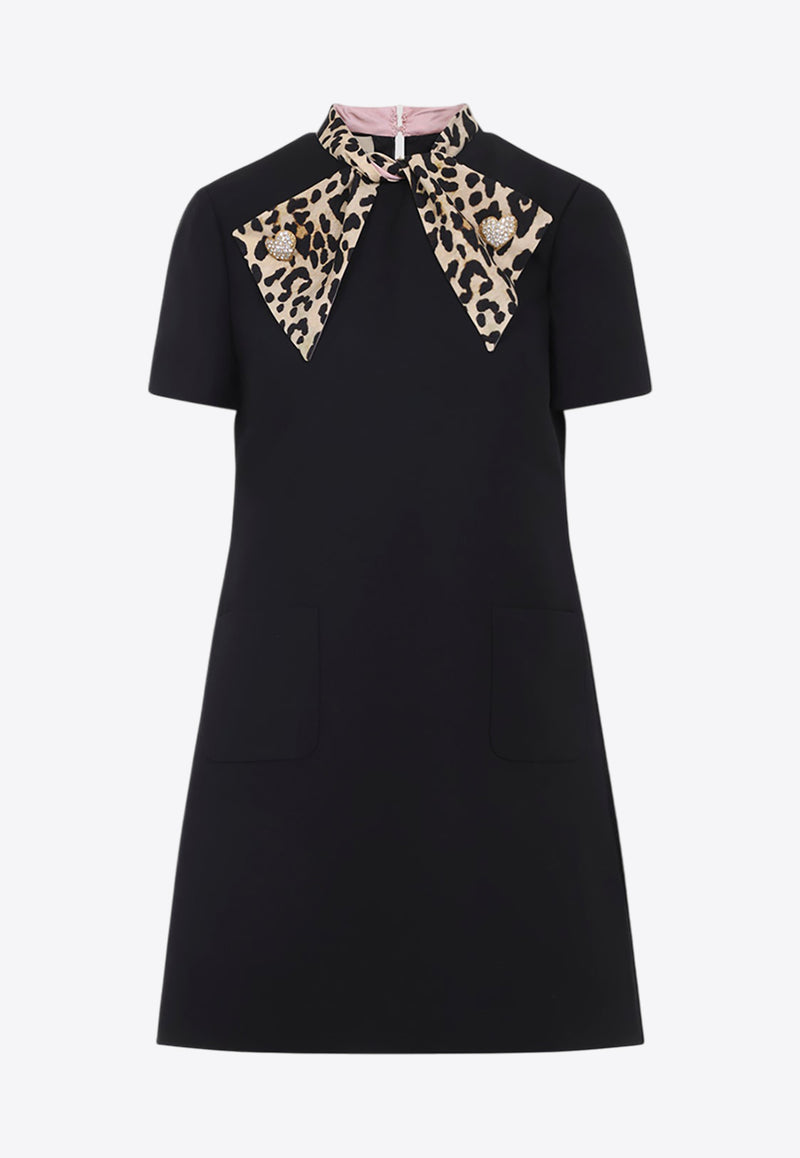 Leopard-Bow Mini Dress