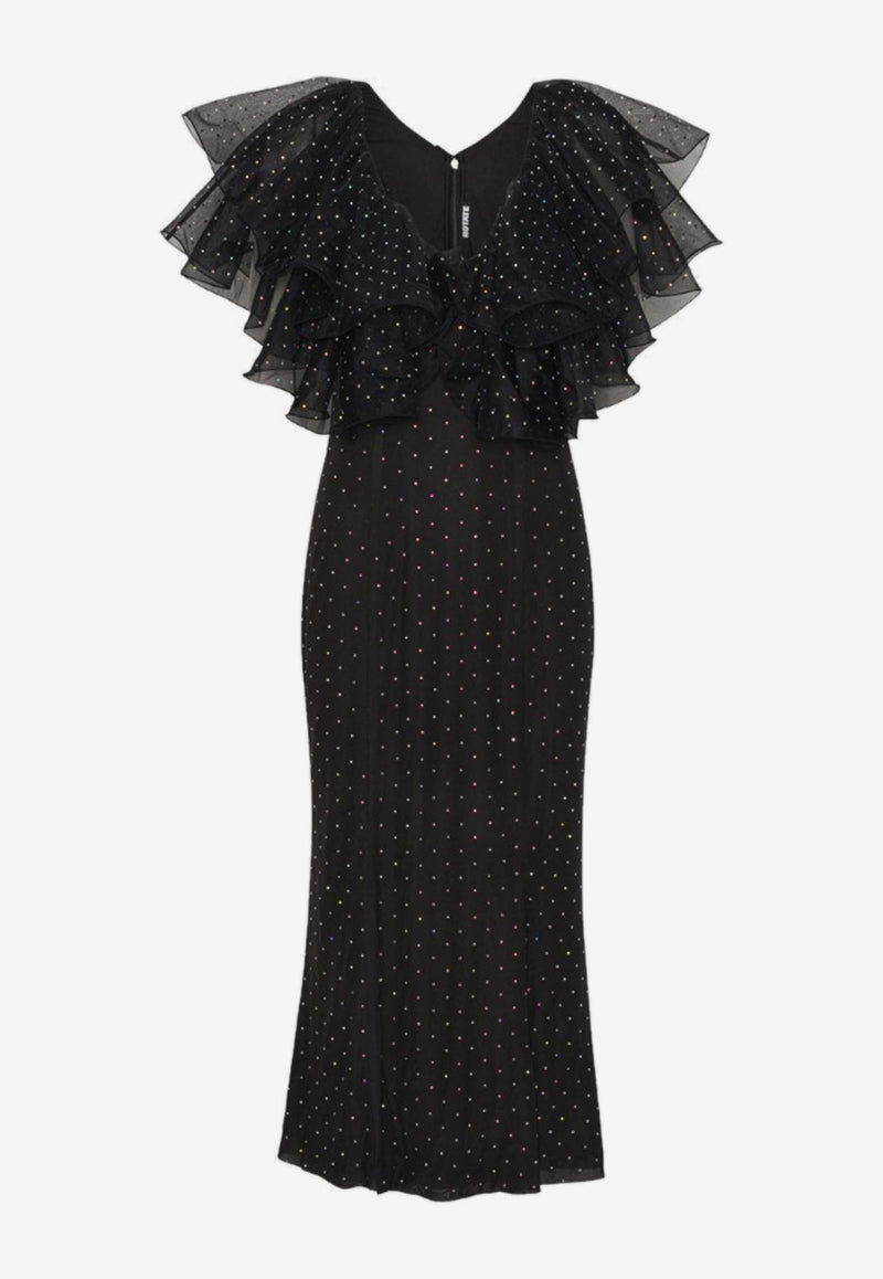 ROTATE Crystal-Embellished Mesh Midi Dress Black 111031100BLACK