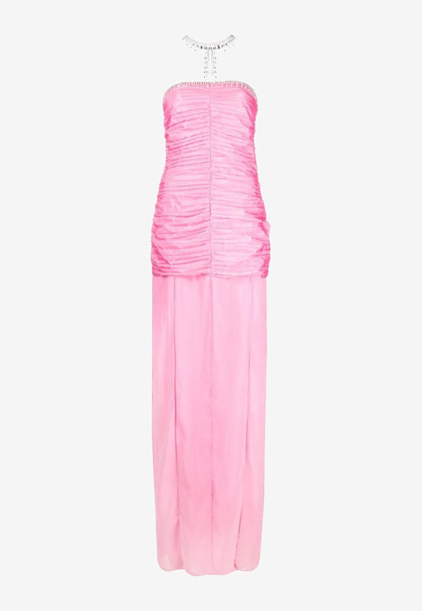 ROTATE Crystal-Choker Satin Maxi Dress Pink 111041465PINK