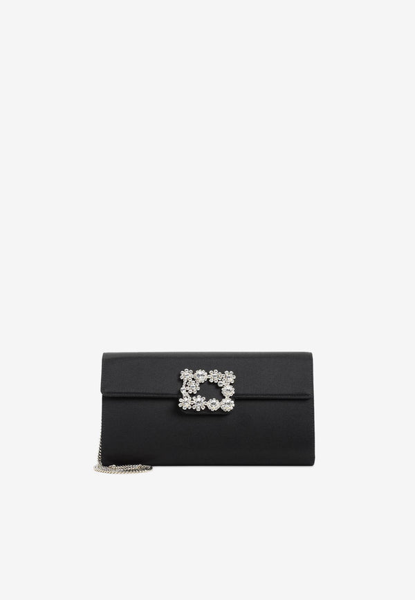 Efflorescence Flower Buckle Satin Clutch