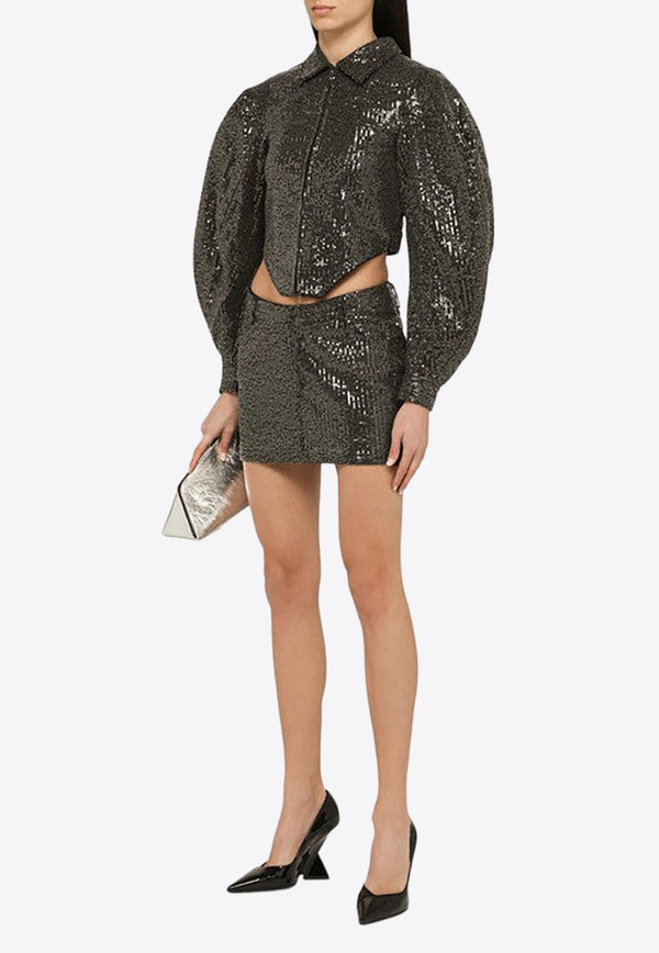 ROTATE Sequined Zip-Up Puff-Sleeved Jacket 111716100CO/O_ROTAT-1000