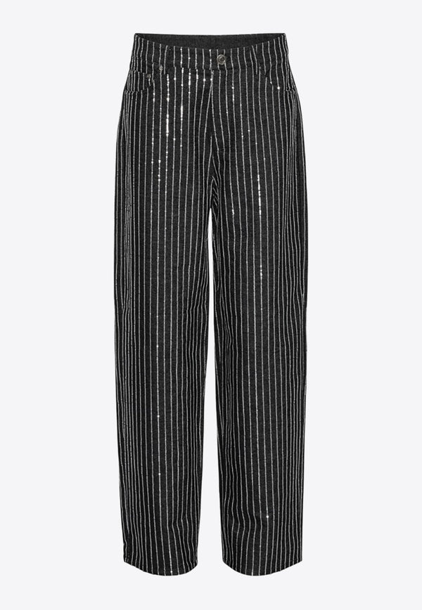 ROTATE Sequin Pinstriped Wide-Leg Pants 111791100BLACK