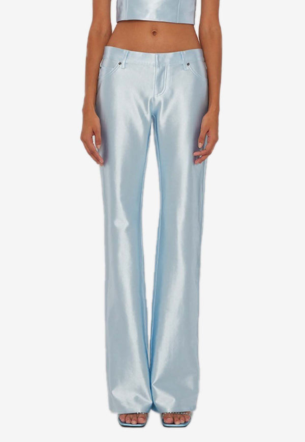 ROTATE Shiny Low-Rise Flared Pants Blue 1121551785BLUE
