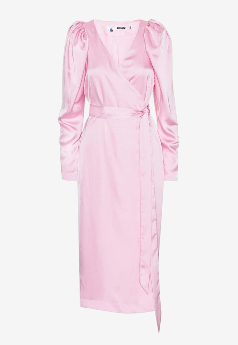 ROTATE Satin Midi Wrap Dress Pink 112165345LIGHT PINK