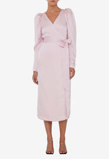 ROTATE Satin Midi Wrap Dress Pink 112165345LIGHT PINK