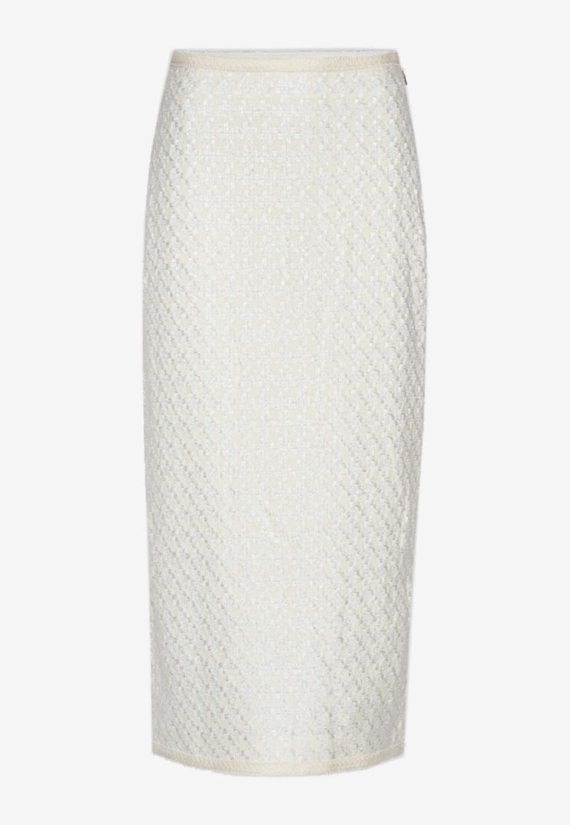 ROTATE Bouclé Midi Pencil Skirt White 112169857WHITE