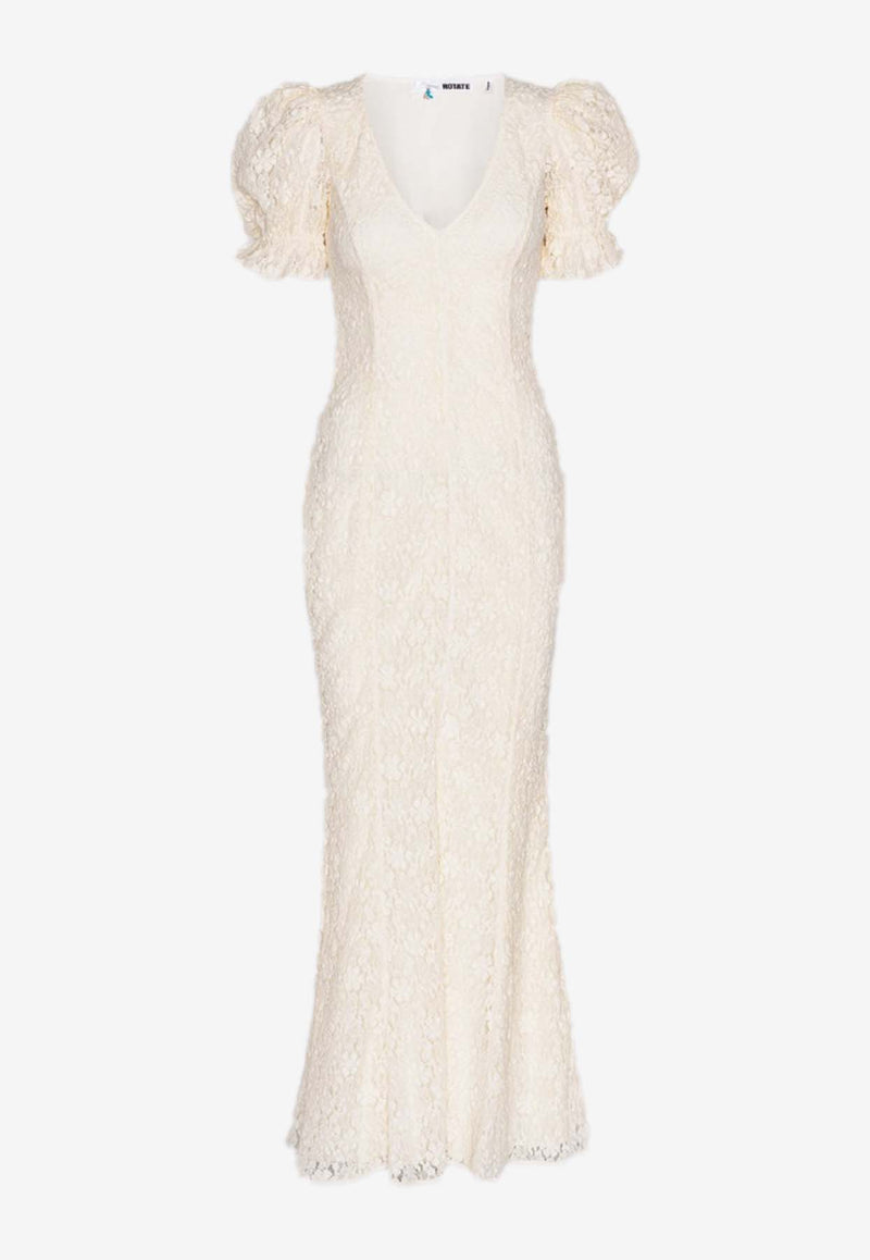 ROTATE V-neck Lace Maxi Dress White 112172857WHITE