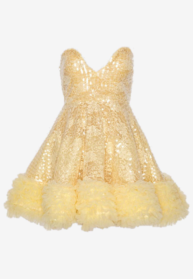 ROTATE Sequin Embellished Ruffled Mini Dress Yellow 1123991366YELLOW