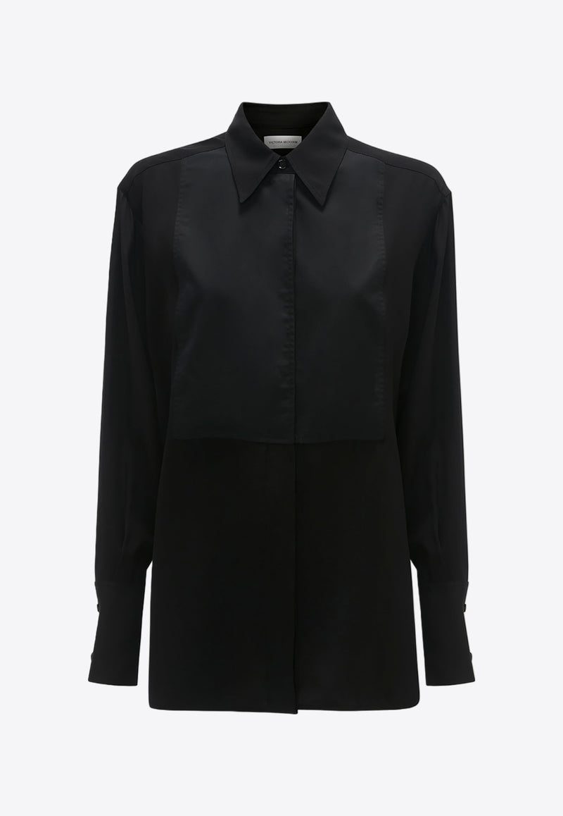 Victoria Beckham Contrast Bib Long-Sleeved Shirt Black 1124WSH005239ABLACK