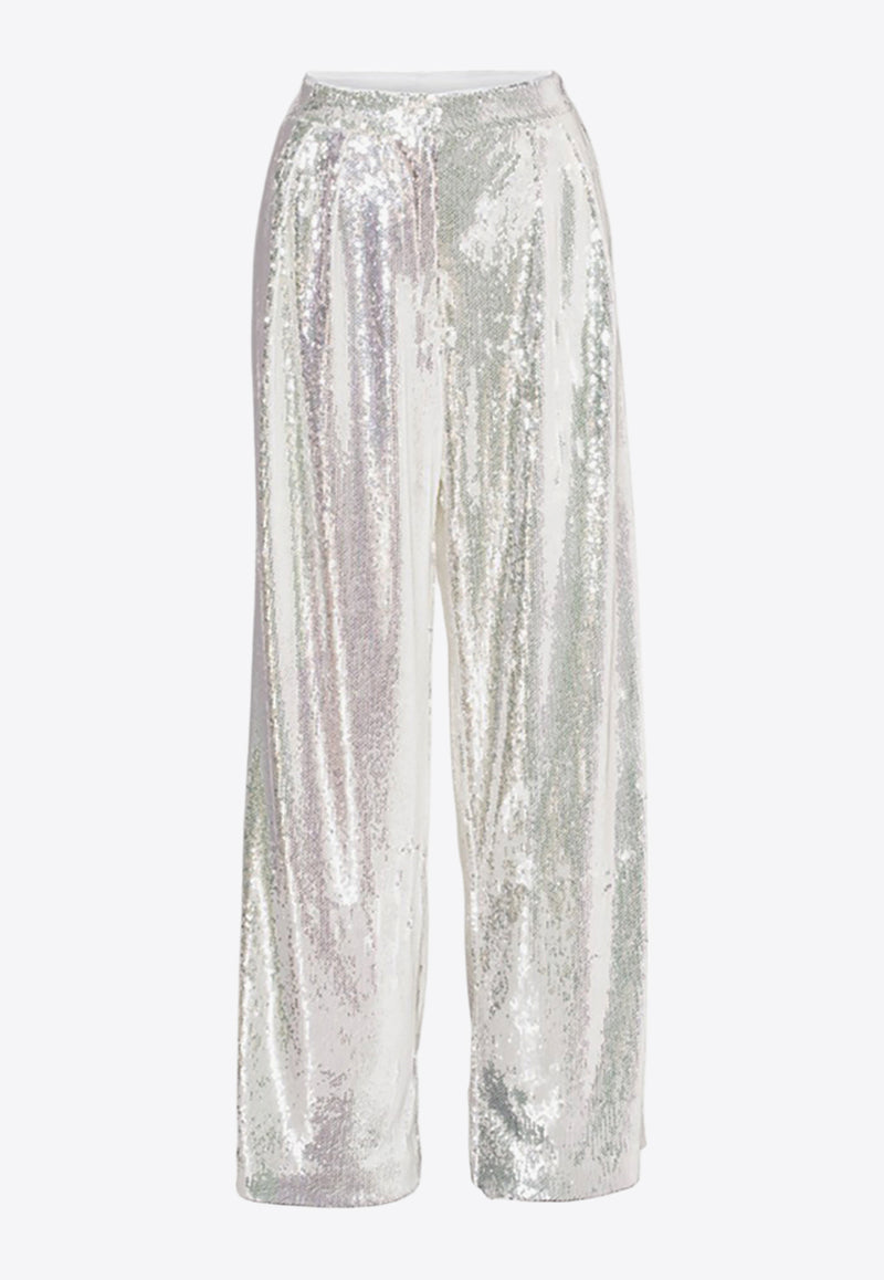 ROTATE Wide-Leg Sequined Pants Silver 112526400SILVER