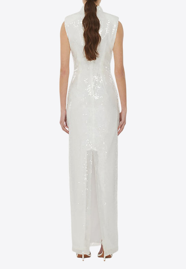 ROTATE High-Neck Sequined Maxi Dress White 112531269WHITE