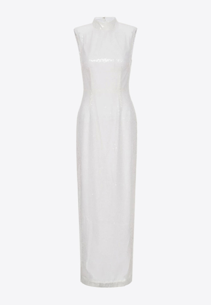 ROTATE High-Neck Sequined Maxi Dress White 112531269WHITE