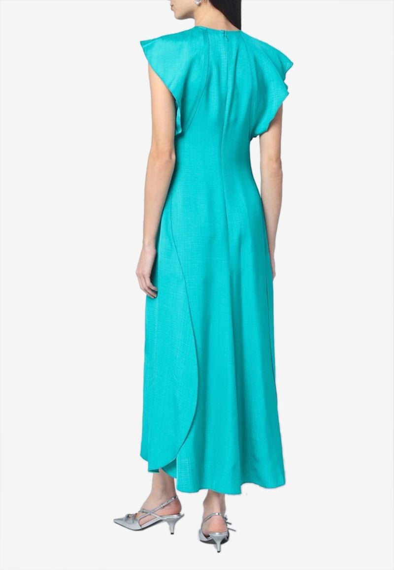 Victoria Beckham Cap-Sleeved Viscose Midi Dress Turquoise 1125WDR006143BVI/Q_VIBEC-PE