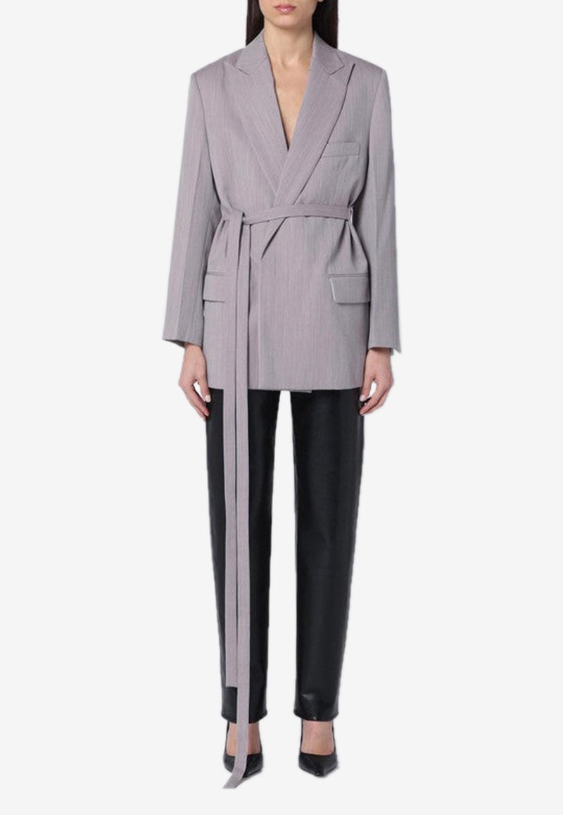 Victoria Beckham Belted Wool Blazer Gray 1125WJK006092AWO/Q_VIBEC-QU