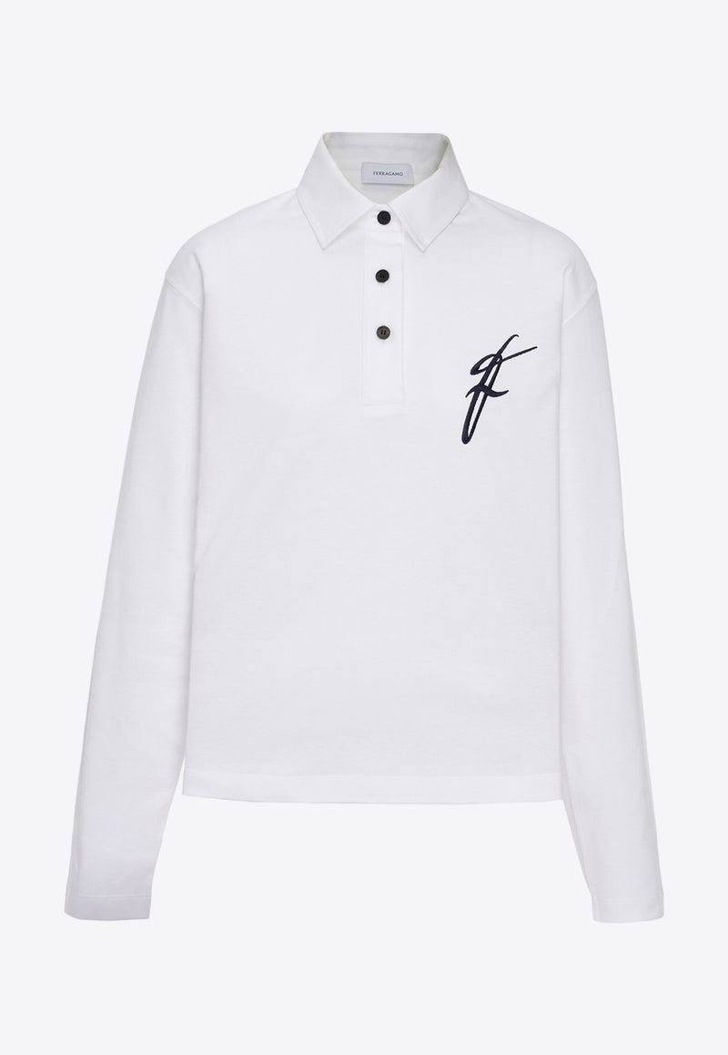 Salvatore Ferragamo Long-Sleeved Logo Polo T-shirt 112666 H 770673 BIANCO White