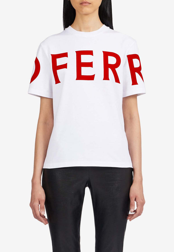 Salvatore Ferragamo Logo-Printed Crewneck T-shirt 112670 H 771945 WHITE/NEW RED