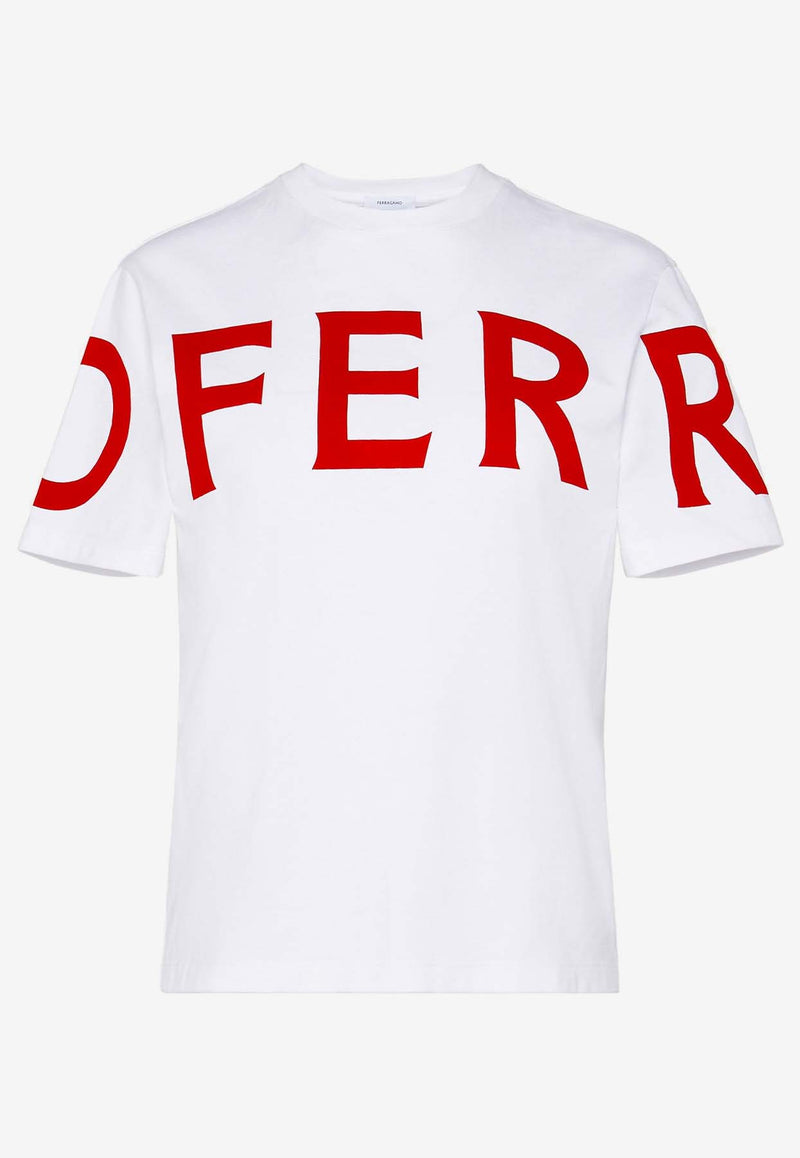 Salvatore Ferragamo Logo-Printed Crewneck T-shirt 112670 H 771945 WHITE/NEW RED