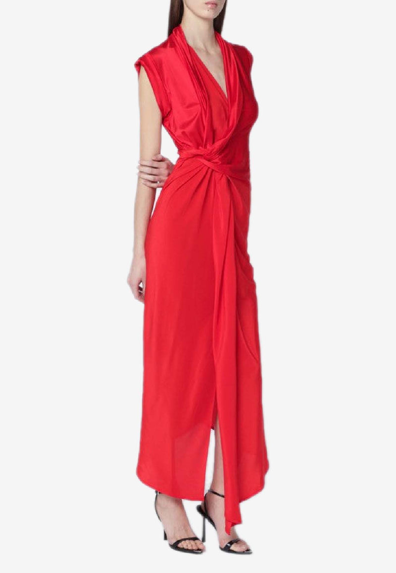 Victoria Beckham V-neck Asymmetric Maxi Dress Red 1126WDR006893APL/S_VIBEC-CR