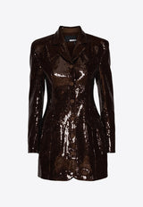 ROTATE Single-Breasted Sequined Mini Blazer Dress Brown 1127522910DARK BROWN