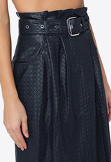 ROTATE Draped Faux Leather Midi Skirt Blue 1128682318PL/P_ROTAT-2318