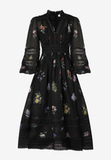 Zimmermann Natura V-neck Floral Midi Dress Black 1128DS241BLUE