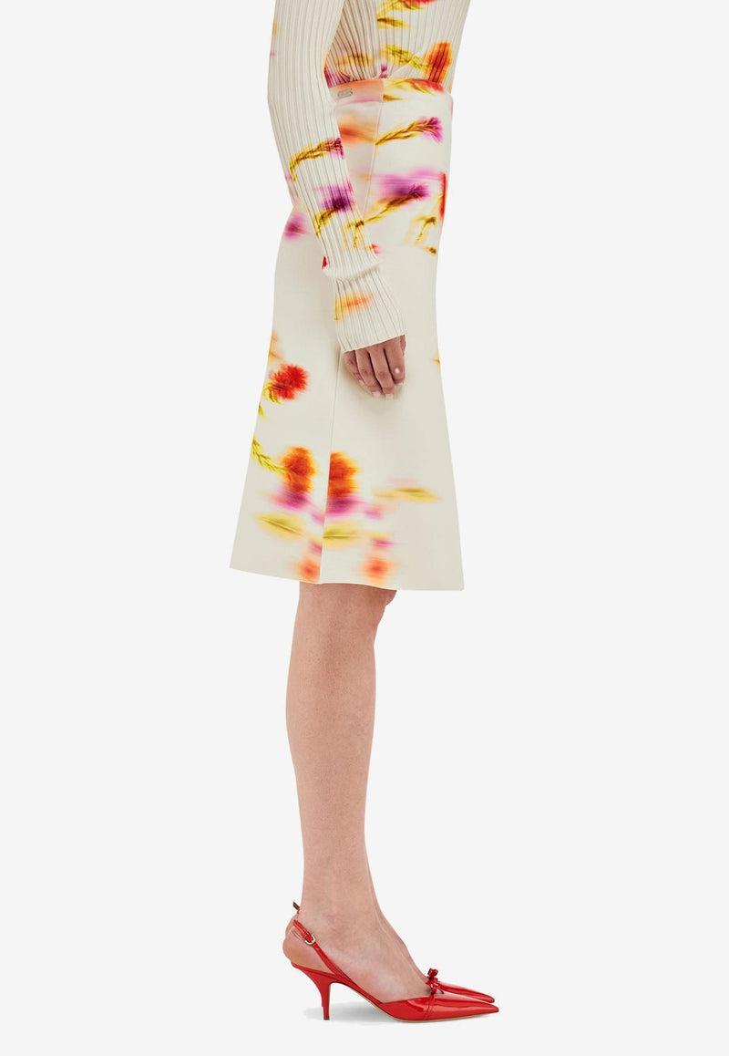 Ferragamo Blossom Print Knee-Length Skirt 112964 S 781155 MASCARPONE/RED