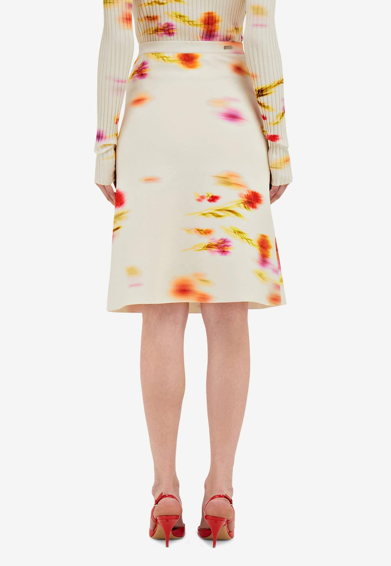 Ferragamo Blossom Print Knee-Length Skirt 112964 S 781155 MASCARPONE/RED