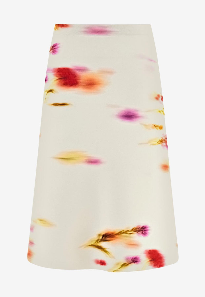 Ferragamo Blossom Print Knee-Length Skirt 112964 S 781155 MASCARPONE/RED