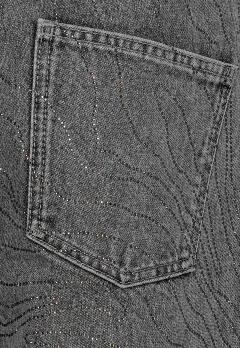 ROTATE Rhinestone Embellished Wide-Leg Jeans Gray 113011D06GREY
