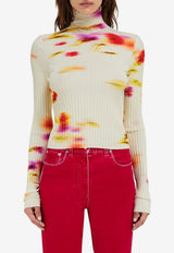 Ferragamo Blossom Print Rib Knit Top 113162 E 781156 MASCARPONE/RED/CHE
