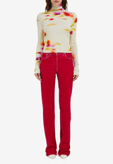 Ferragamo Blossom Print Rib Knit Top 113162 E 781156 MASCARPONE/RED/CHE